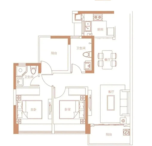 87-89㎡-住宅-2房2厅1厨2卫