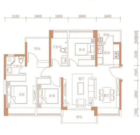 100㎡-住宅-3房2厅1厨2卫